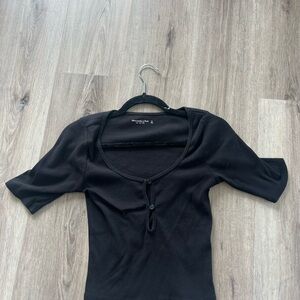 Abercrombie & Fitch Black Fitted Tie Front Bodysuit 3/4 Sleeve